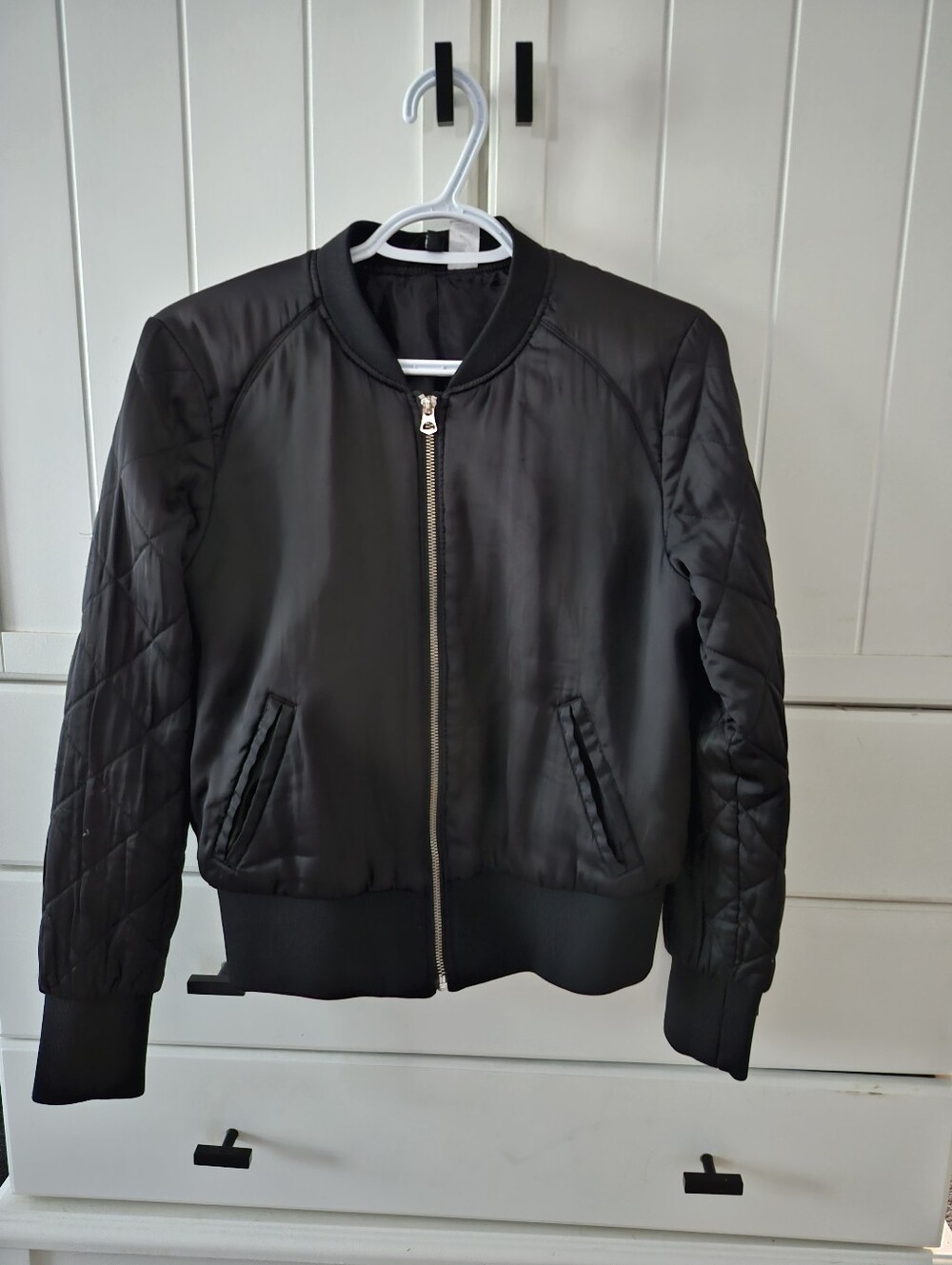 Divided Black Bomber Jacket - Women's Quilted Sleeve Coat Sz M